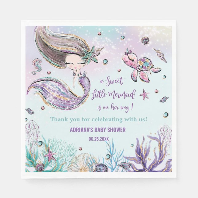 Servilleta De Papel Una sirena bajo el mar Chica Fiesta de Baby Shower (Anverso)