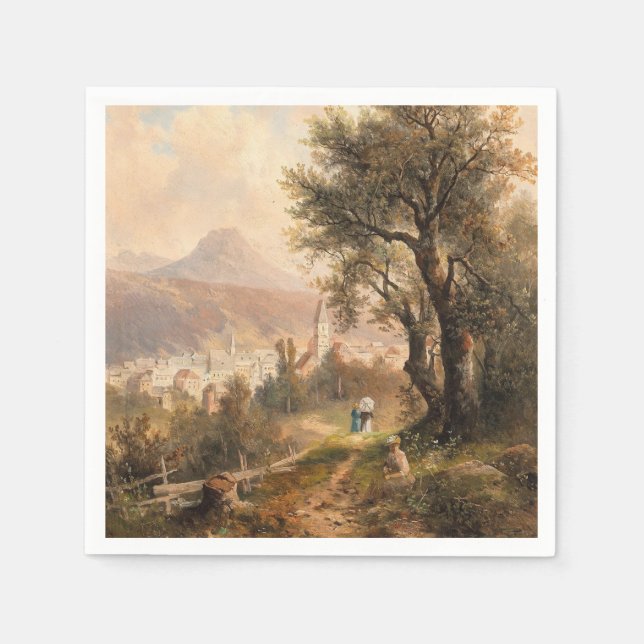 Servilleta De Papel Una vista de Bad Aussee – Emil Barbarini (Anverso)