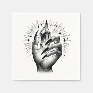 Servilleta De Papel Uñas negras largas y energía cristalina magia vint