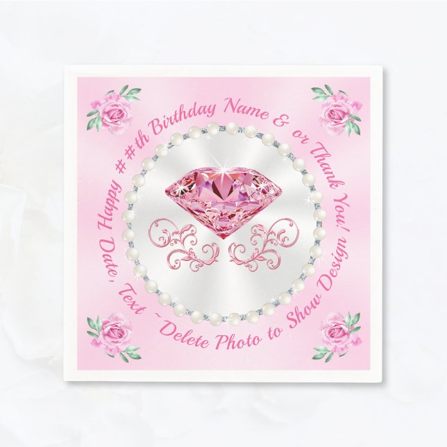 Servilleta De Papel Unas servilletas de cumpleaños deliciosas y rosas, (Diamond and Pearls, Pink Cocktail Napkins. Choose Luncheon or Dinner. Light, Pink Birthday Napkins.)