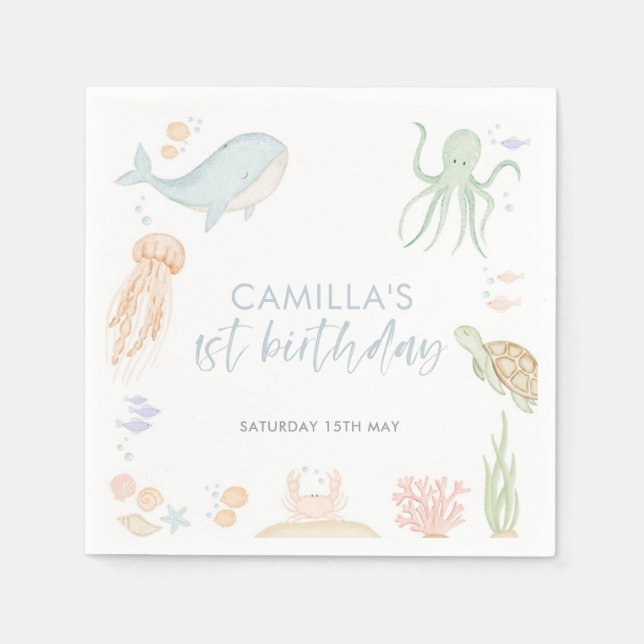 Servilleta De Papel Under the Sea 1st Birthday Sea Animal (Anverso)