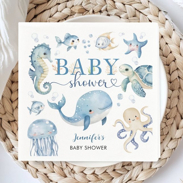 Servilleta De Papel Under The Sea Baby Shower Boy Blue Ocean (Subido por el creador)