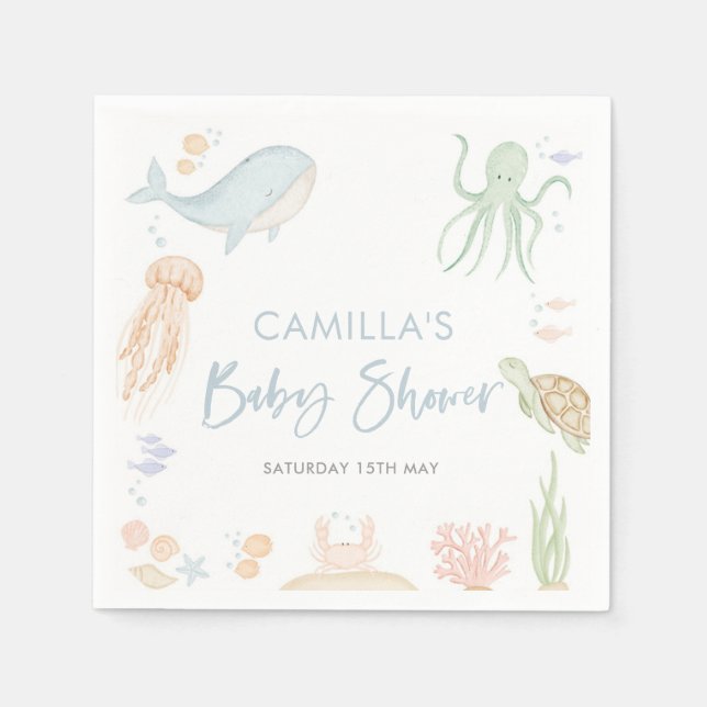 Servilleta De Papel Under the Sea Baby Shower Sea Animal (Anverso)