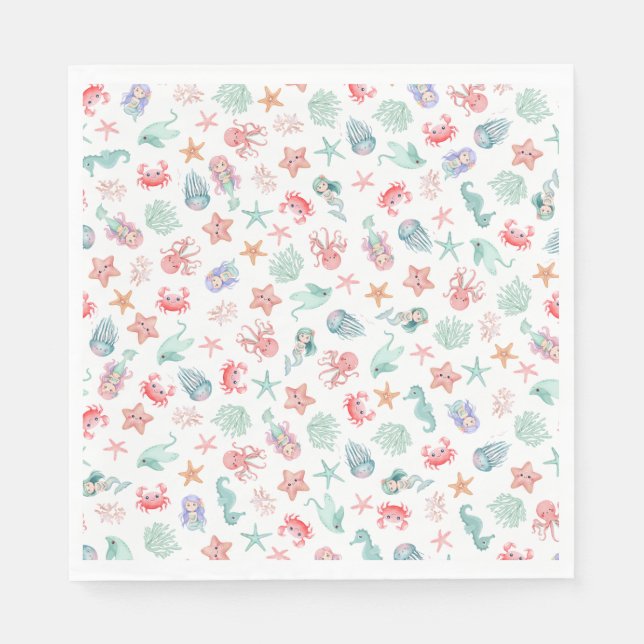 Servilleta De Papel Under the Sea Mermaid Girls Birthday Party (Anverso)