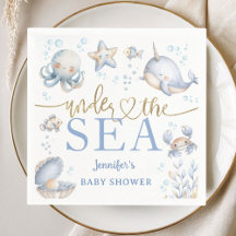 Under The Sea Ocean Baby Shower Boy Blue Paper