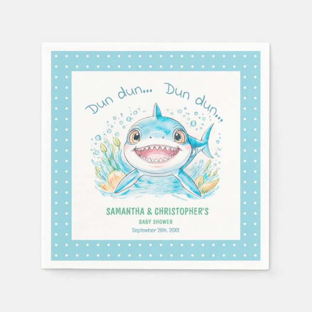 Servilleta De Papel Under the Sea Shark Blue Boy Baby Shower (Anverso)