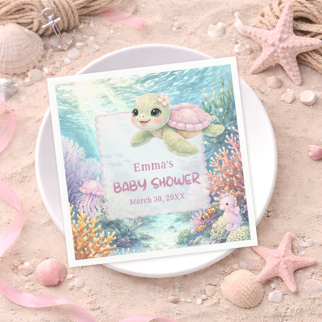 Servilleta De Papel Under the Sea Turtle Girl Baby Shower (Subido por el creador)