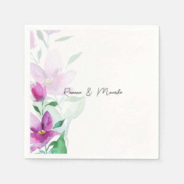 Servilleta De Papel Unicidad De Flores De Arte De Acuarela Violeta (Anverso)