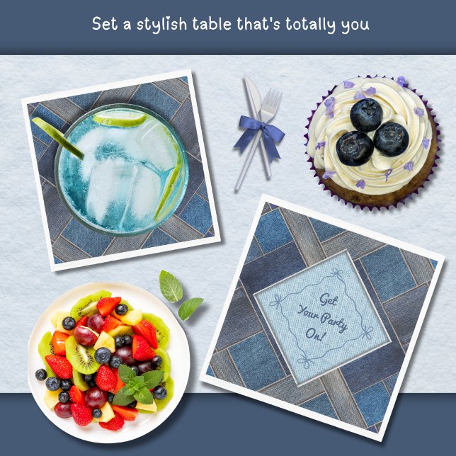 Servilleta De Papel Único Índigo Denim Jeans Napkins Partidos de Cumpl (Unique Indigo Denim Jeans Birthday Party Napkins)