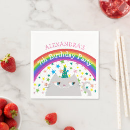 Servilleta De Papel Unicorn Cat Rainbow Kids Birthday