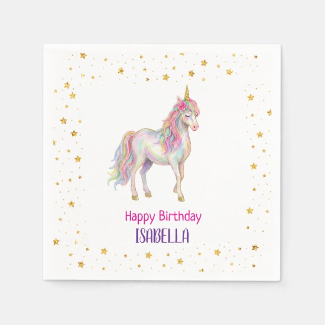 Servilleta De Papel Unicorn Glitter Girls Birthday (Anverso)