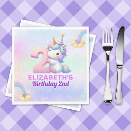 Servilleta De Papel Unicorn Rainbow 2nd Birthday Party for Girls