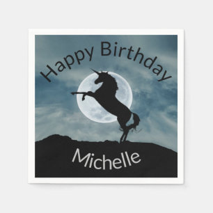 Servilleta De Papel Unicorn Silhouette Moon Happy Birday Add Name