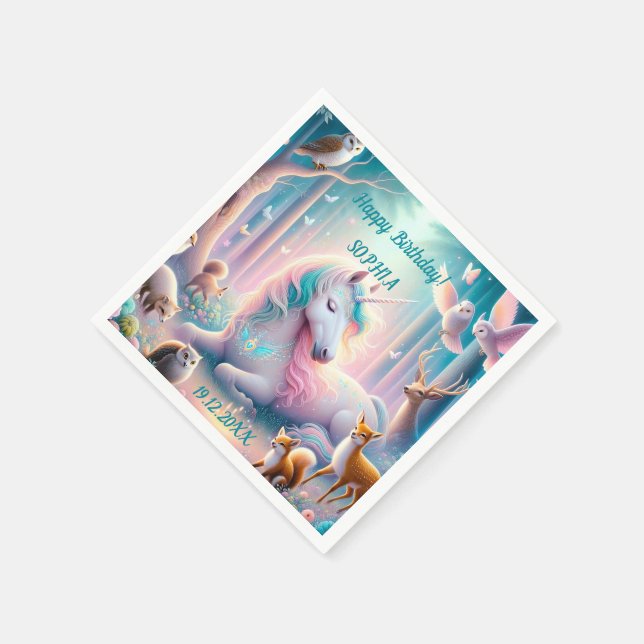 Servilleta De Papel Unicornio, Bebé/ Niños, Nombre Personalizado de Cu (Borde)