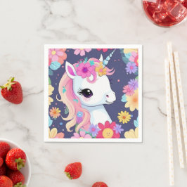 Servilleta De Papel Unicornio blanco adorable con flores