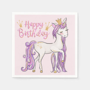 Servilleta De Papel Unicornio blanco con una corona de oro moderna