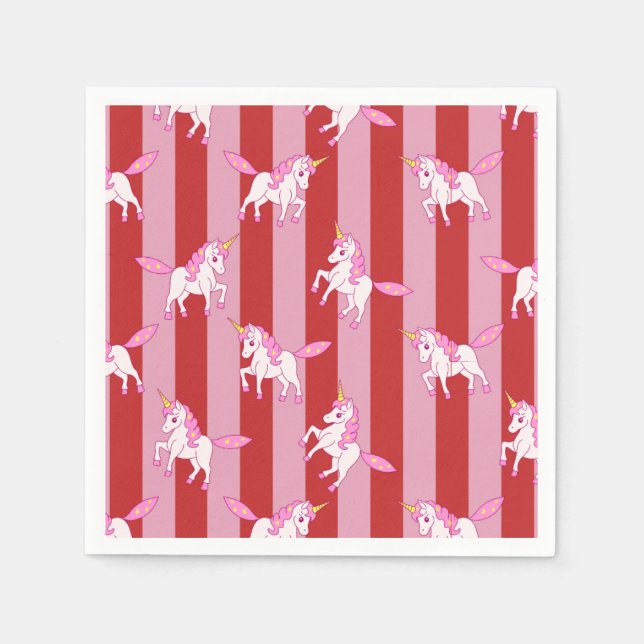 Servilleta De Papel Unicornio con rayas rosadas y rojas  (Anverso)