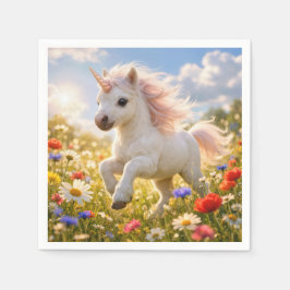 Servilleta De Papel Unicornio corriendo en campo de flores silvestres