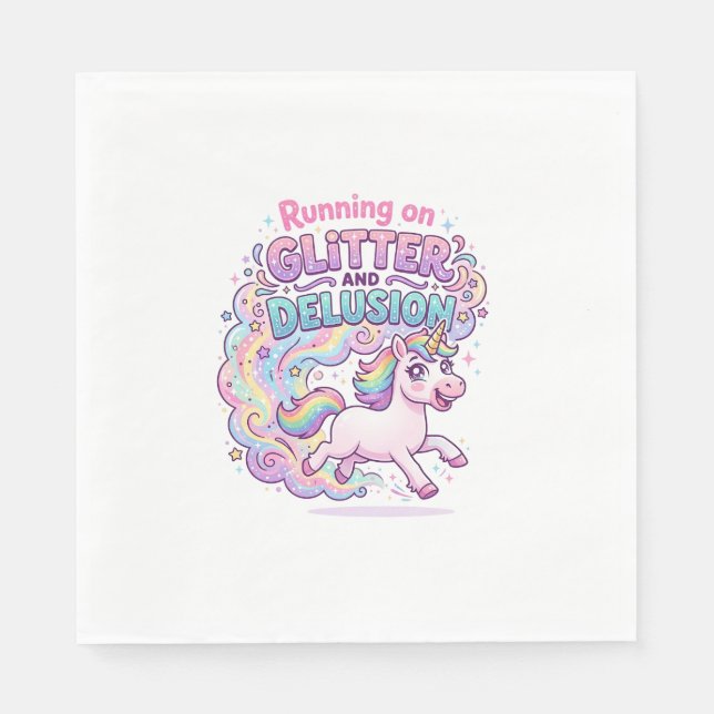 Servilleta De Papel Unicornio corriendo sobre brillo y desilusión enca (Anverso)