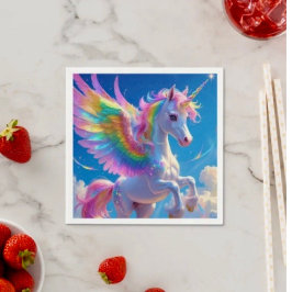 Servilleta De Papel Unicornio danzante con alas de arcoíris 