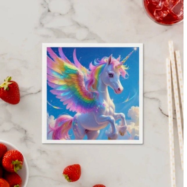 Servilleta De Papel Unicornio danzante con alas de arcoíris  (Napkins - coined or standard napkin sold in quantities of 50. 

)