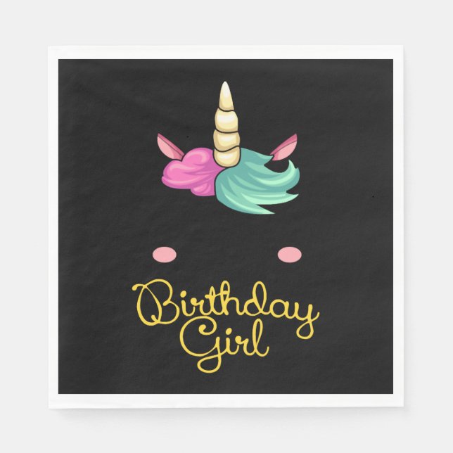 Servilleta De Papel Unicornio de cumpleaños (Anverso)