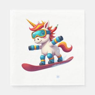 Servilleta De Papel Unicornio en Snowboard - Divertido Esquí y Deporte