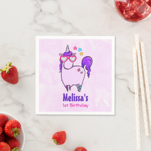 Servilleta De Papel Unicornio lindo en gafas cardiacas Cumpleaños