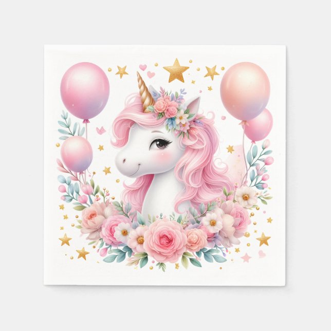 Servilleta De Papel Unicornio rosa (Anverso)