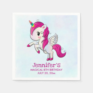 Servilleta De Papel Unicornio rosado con alas Cumpleaños