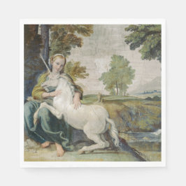 Servilleta De Papel Unicornio y una joven mujer (por Domenichino)