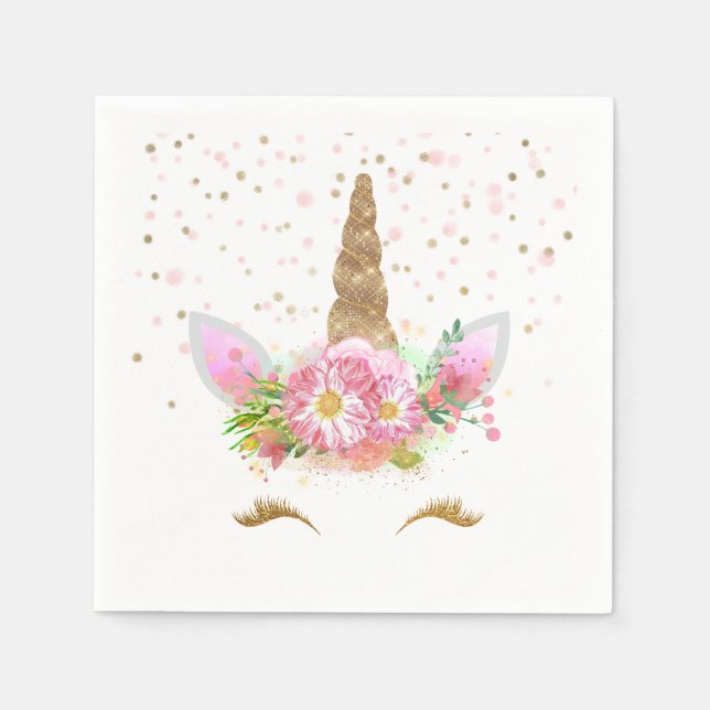 Servilleta De Papel Unicornios en flor (Anverso)