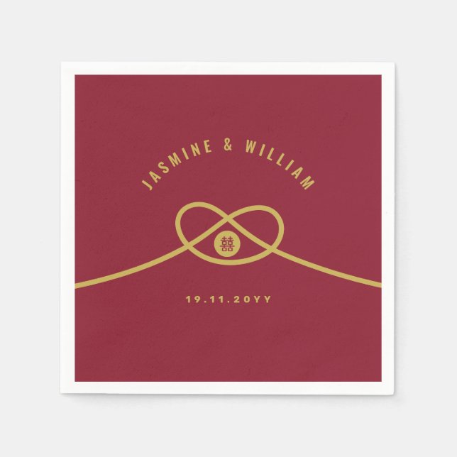 Servilleta De Papel Unión de nudos rojos doble felicidad Boda chino (Anverso)