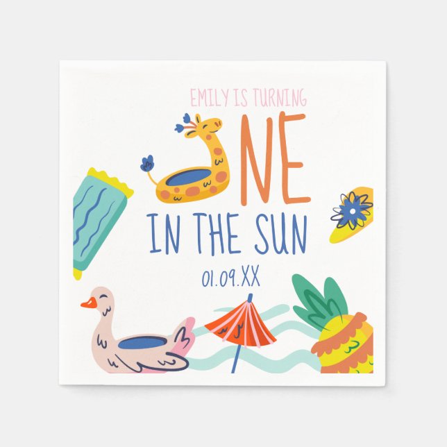 Servilleta De Papel Uno en el sol para la fiesta de cumpleaños doodle  (Anverso)