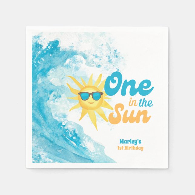 Servilleta De Papel Uno en el Sol 🌞 Tema de Cumpleaños de Playa 1er A (Anverso)