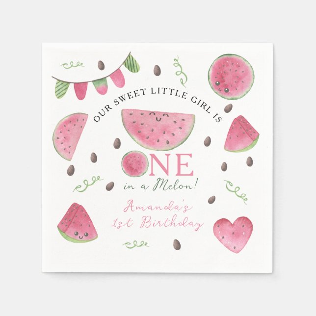 Servilleta De Papel Uno en un Melón Cute Chica primer cumpleaños (Anverso)
