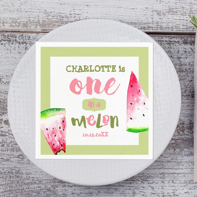 Servilleta De Papel Uno en un Melón Primer Cumpleaños Lindo Personaliz (Subido por el creador)