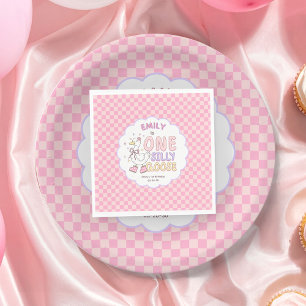 Servilleta De Papel Uno Silly Goose Rosa - Niña Retro Primer Cumpleaño