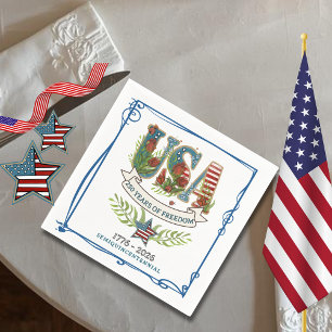 Servilleta De Papel US 250 años de libertad Acuarela 4 de julio
