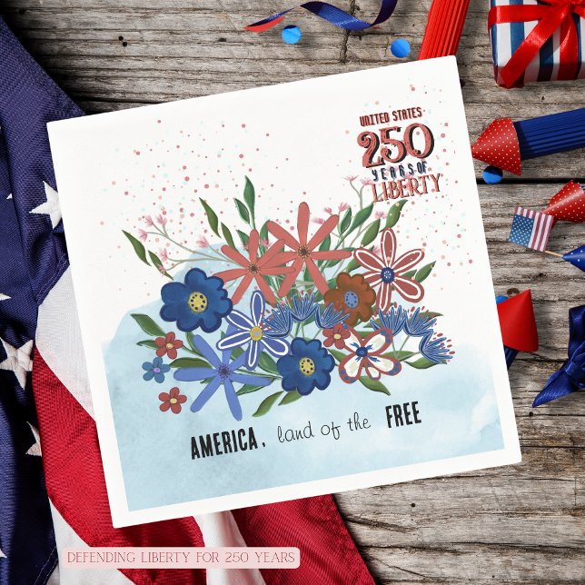 Servilleta De Papel US 250 Años de Libertad Floral Napkin Patriótico (US 250 Years of Liberty Floral Patriotic Napkin)