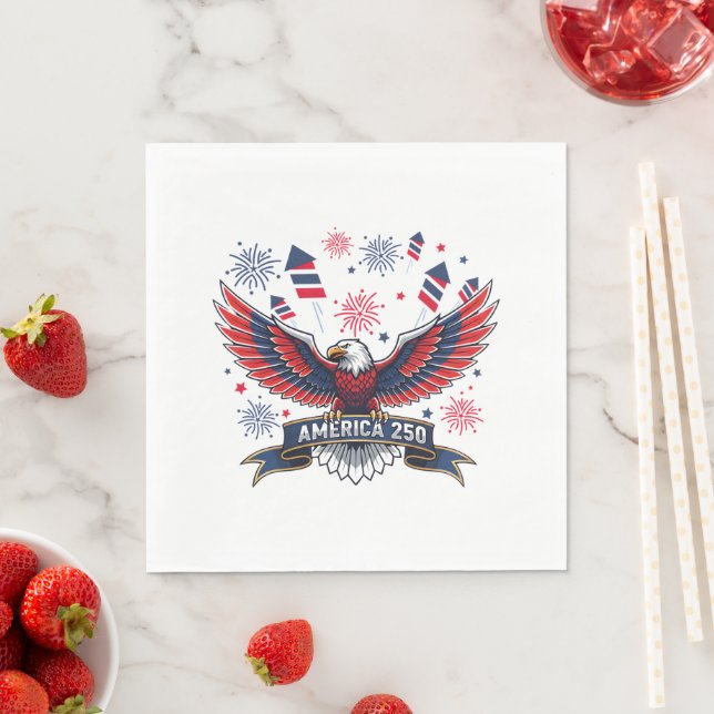 Servilleta De Papel USA 250th Anniversary Patriotic Eagle Firecracker  (In situ)