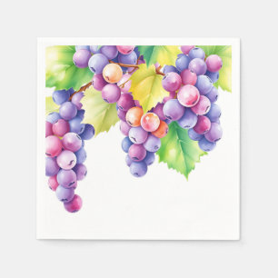 Servilleta De Papel Uvas acuarelas sobre fondo blanco limpio