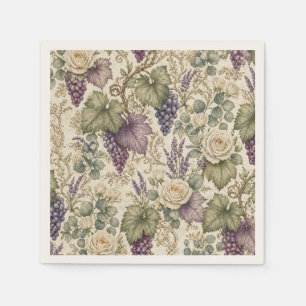 Servilleta De Papel Uvas Antiguas, Lavanda y Rosas Blancas