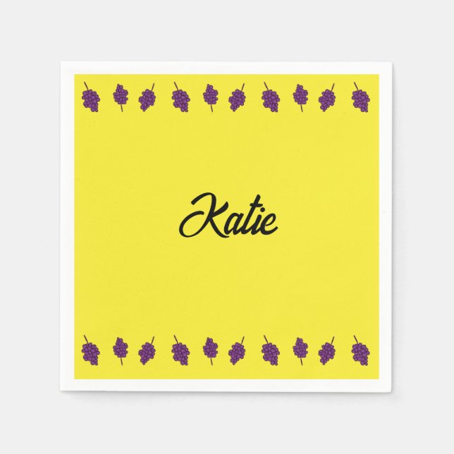 Servilleta De Papel Uvas moradas personalizadas amarillas (Anverso)