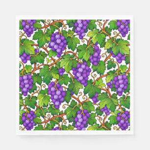 Servilleta De Papel Uvas Moradas y Hojas Verdes de Viñedo