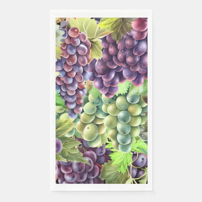 Servilleta De Papel Uvas ramas verdes rojas viñedos bodega (Anverso)