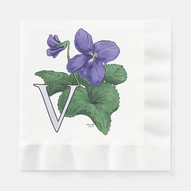 Servilleta De Papel V para Monograma Floral Violeta (Anverso)