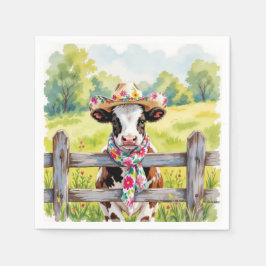 Servilleta De Papel Vaca acuarela con sombrero de verano