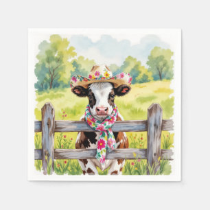 Servilleta De Papel Vaca acuarela con sombrero de verano