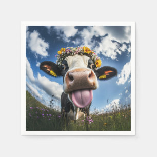 Servilleta De Papel Vaca alegre en flor